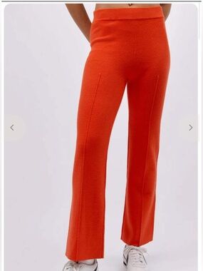 Daydreamer Vibrant Red Orange Knit High-Waist Pants